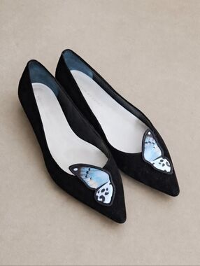 Sophia Webster Butterfly Flat Embroidery Black Suede Pointed Toe Slip On Shoes